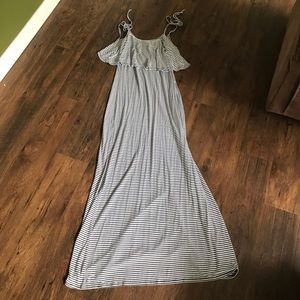 Black and white stripe maxi dress with tie sleeves